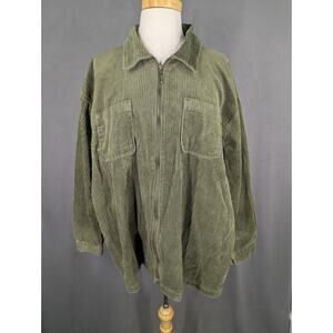 Denim & Co Corduroy Full-Zip Green Long Sleeve Hooded Jacket Womens 2X